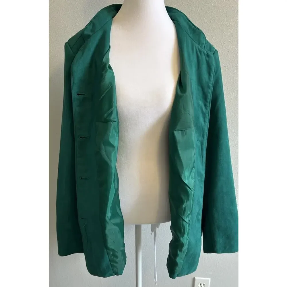 VTG 80s faux suede Coat Emerald Green Jacket Asian Blazer Office Soft Comfy 18W